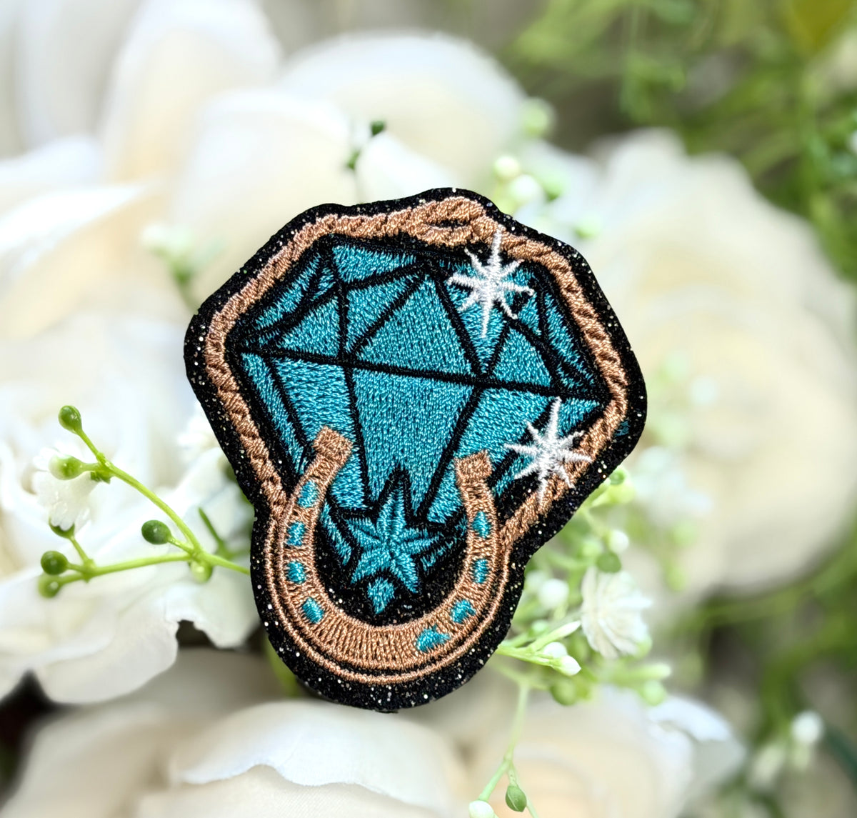Turquoise Horseshoe Gem Iron on Patch
