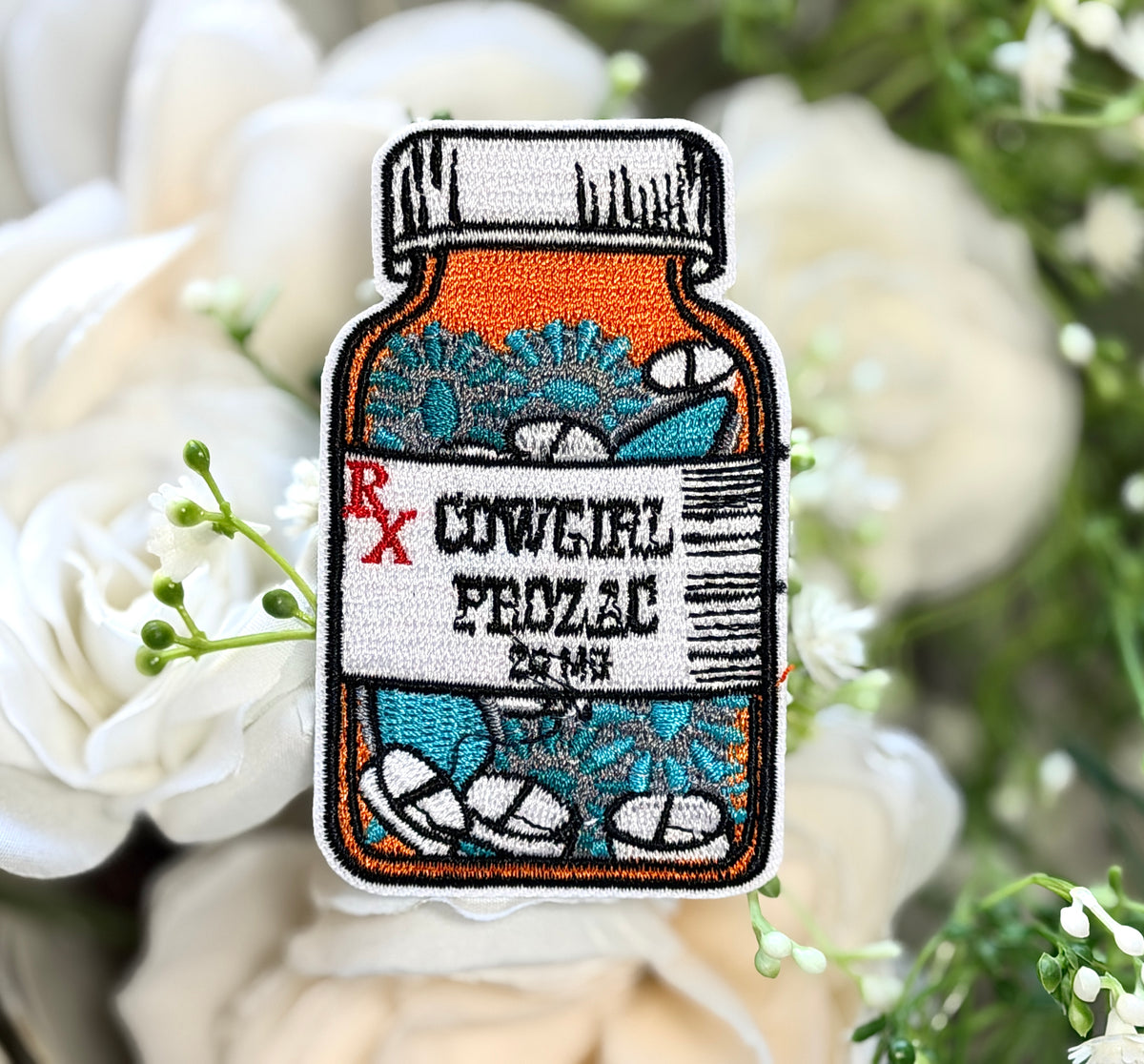 Prozac Prescription Bottle Iron on Patch