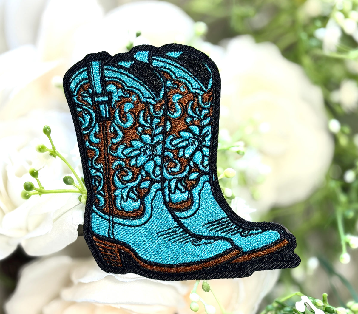 Turquoise Cowboy Boot Iron on Patch