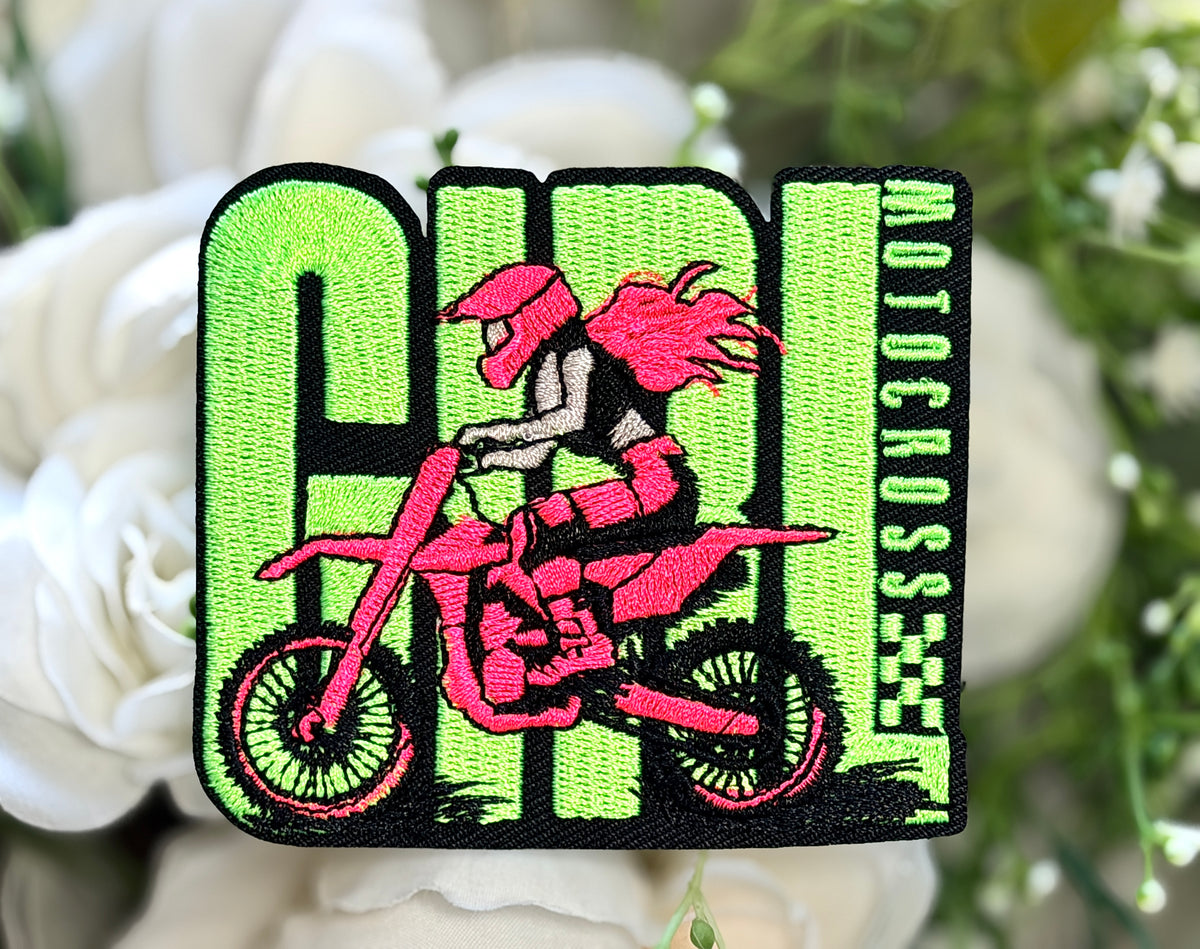 Neon Green Motocross Rider Iron on Patch