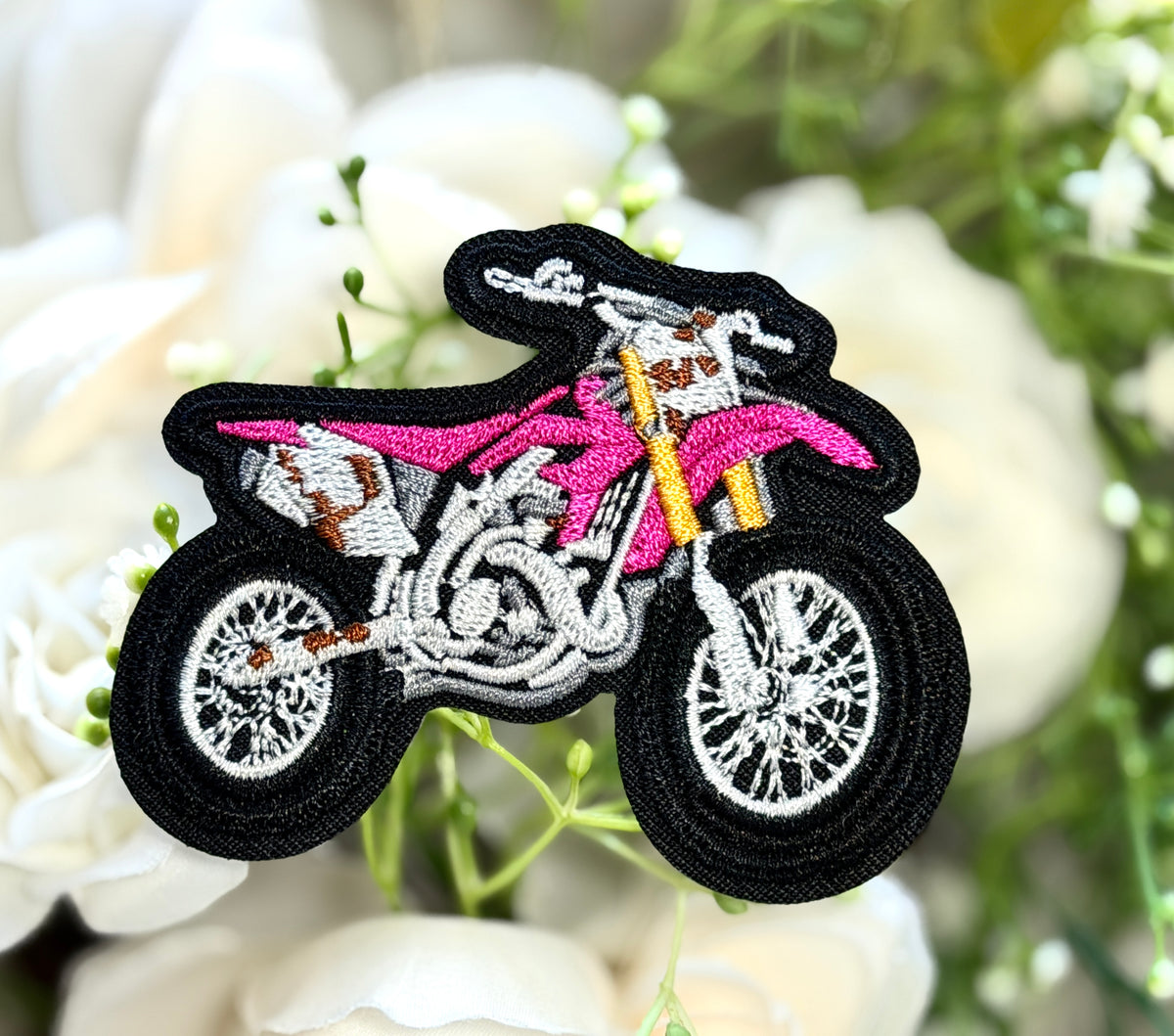 Pink Dirt Bike Iron on Patch