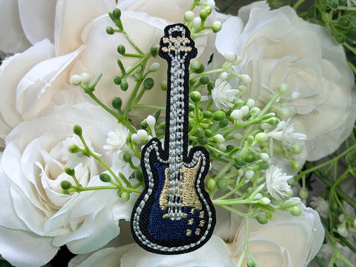 Navy Guitar Iron on Patch