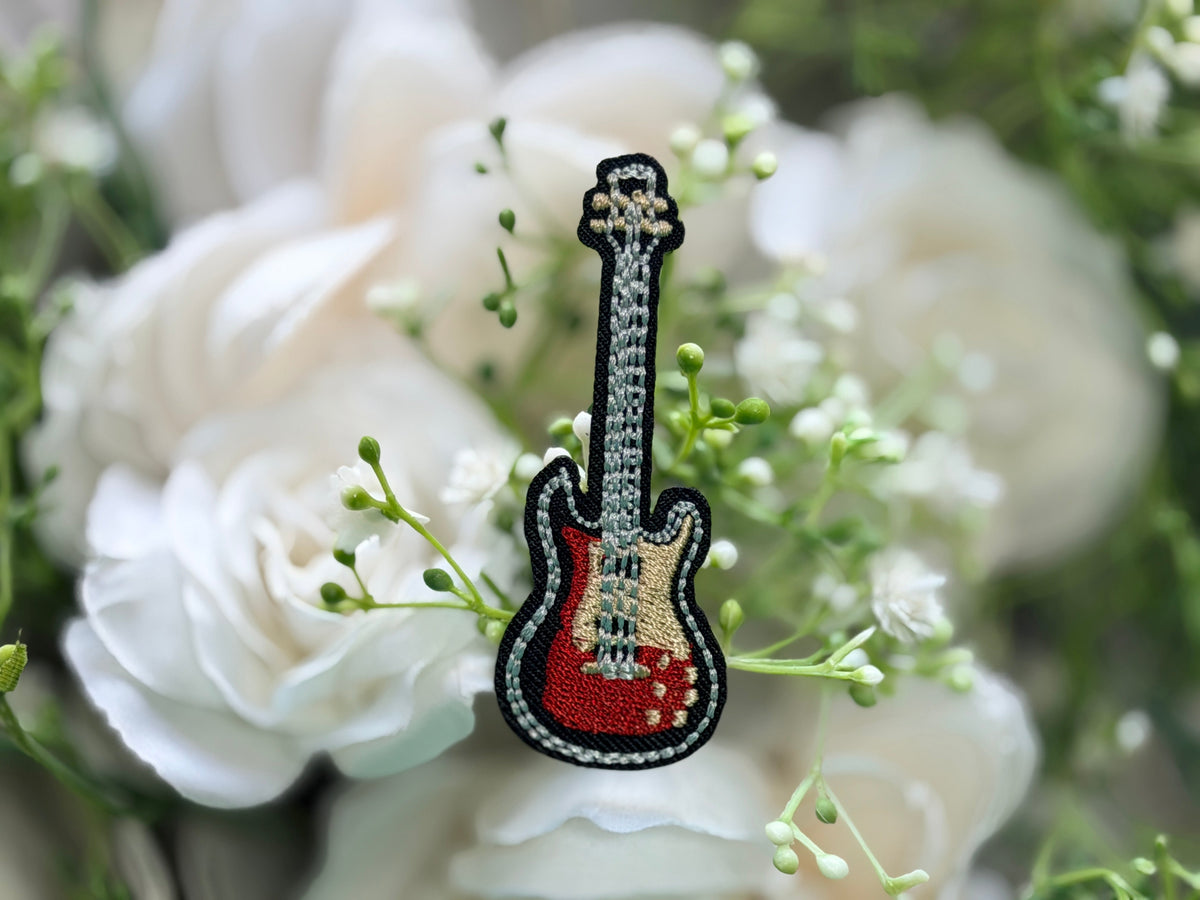 Red Guitar Iron on Patch