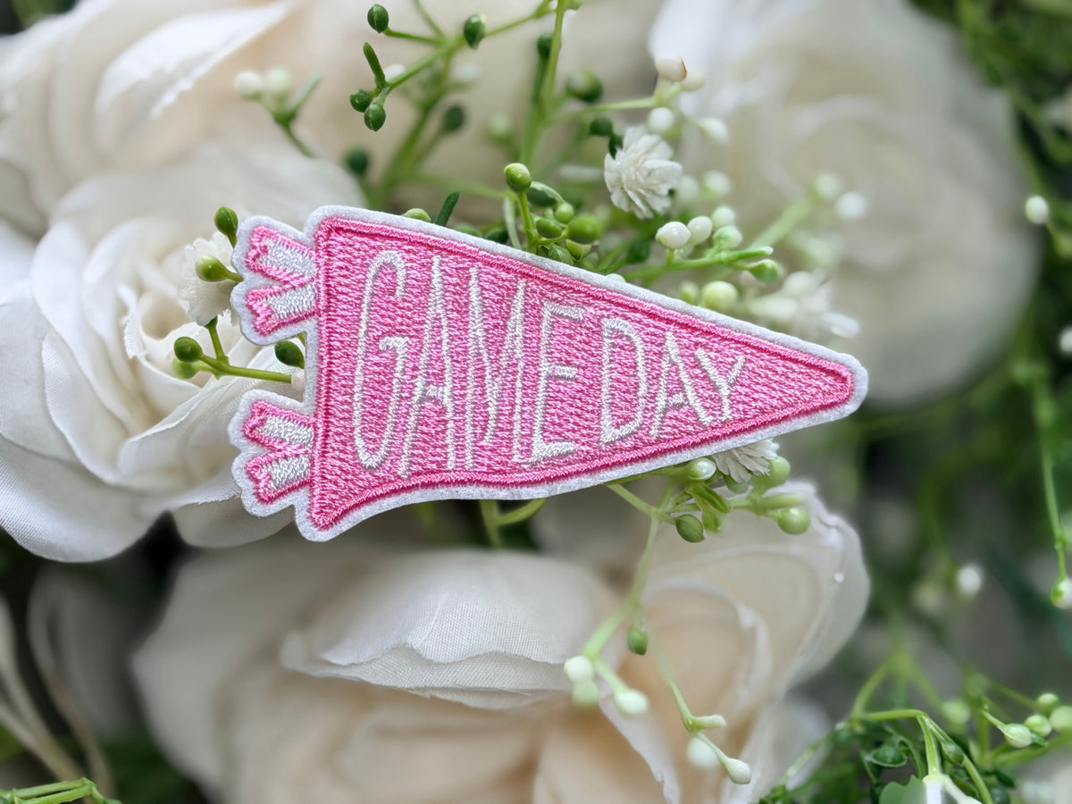 Pink Game Day Flag Iron on Patch