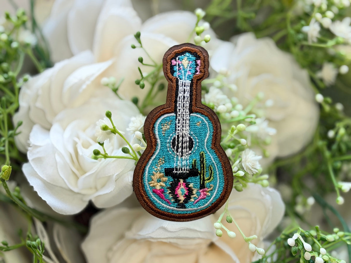 Westen Blue and Pink Guitar with Cactus Iron on Patch