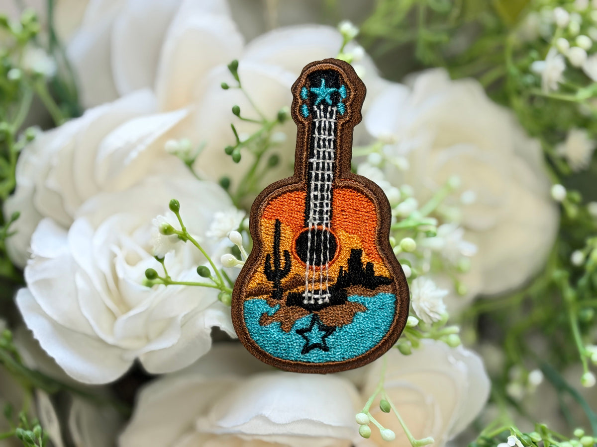 Westen Orange Sunset Guitar with Cactus Iron on Patch