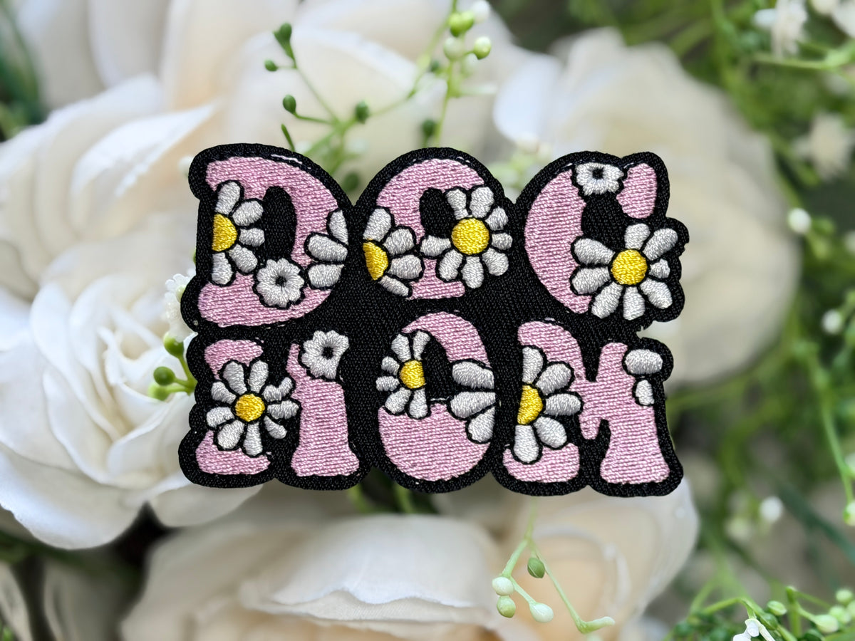 Retro Daisy Dog Mom Light Pink Iron on Patch