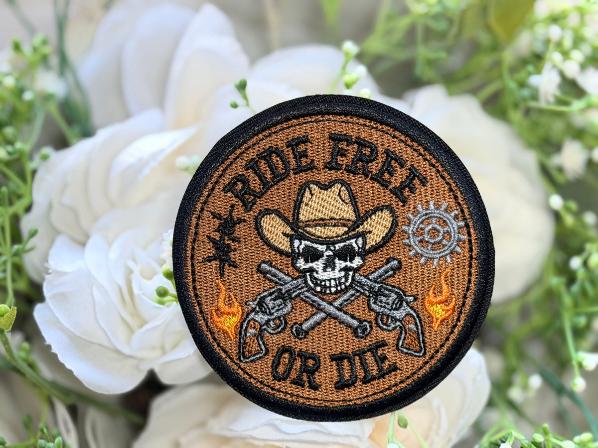 Ride Free or Die Western Skull Iron on Patch