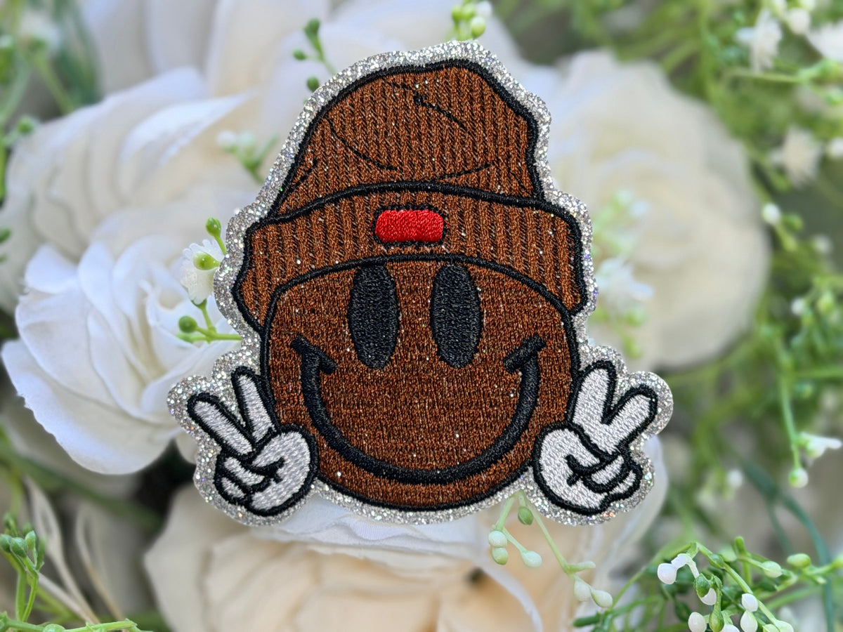 Smiley Face Glitter Fall Peace Sign Iron on Patch