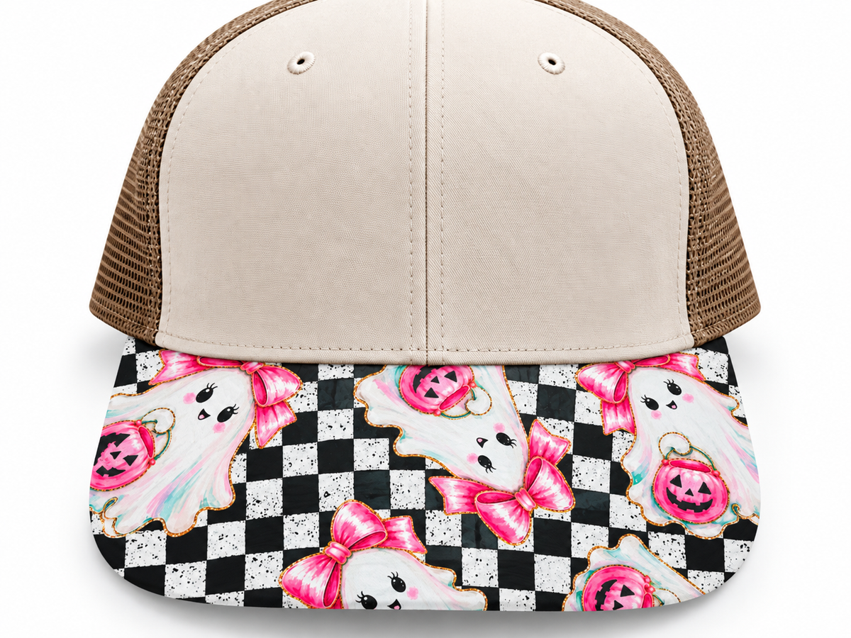 Black and White Checkered with Pink Ghost Brim Transfers Sheet