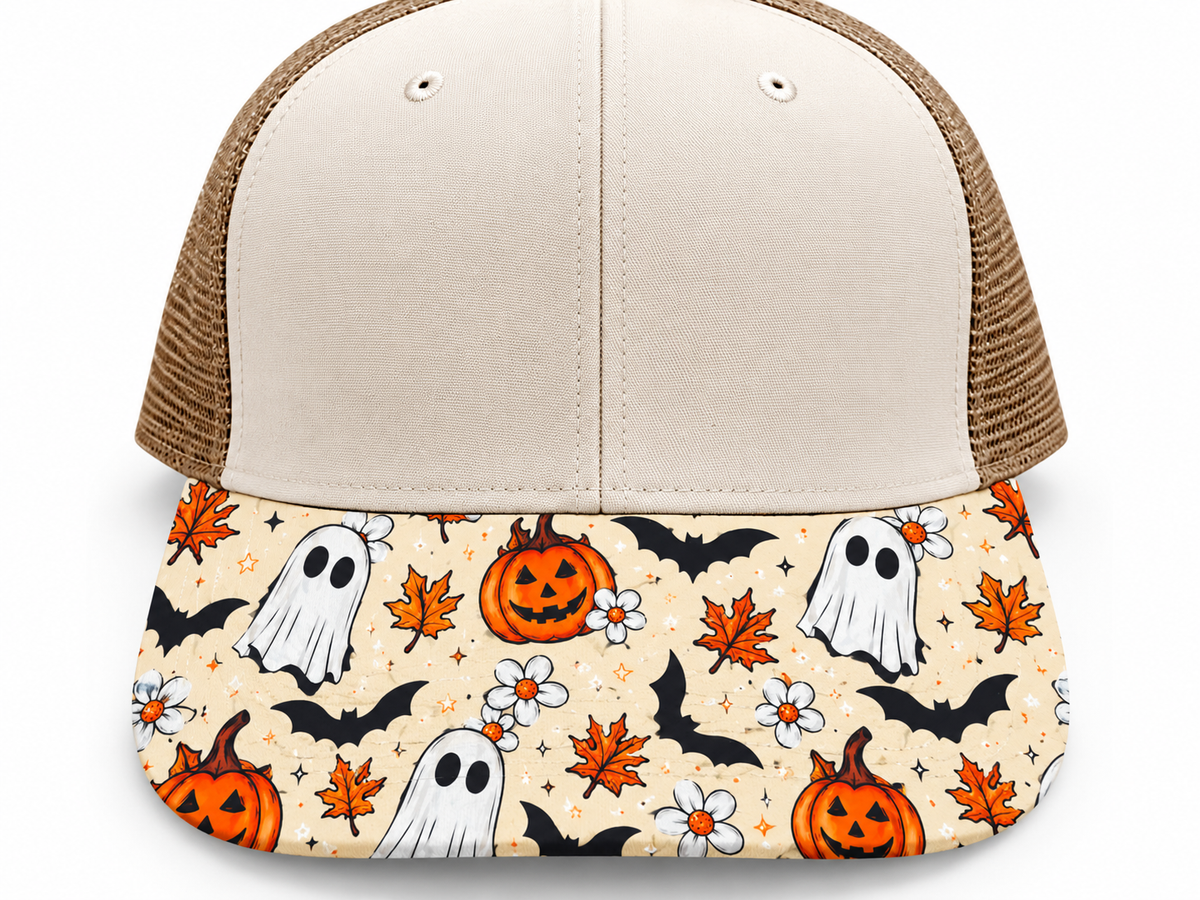 Ghost, Pumpkin, Bat, Fall Flower Brim Transfer Sheet