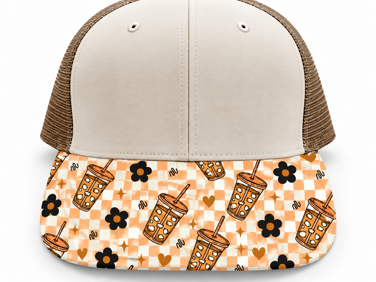 Peach Colored Checkered Coffee Brim Transfer Sheet