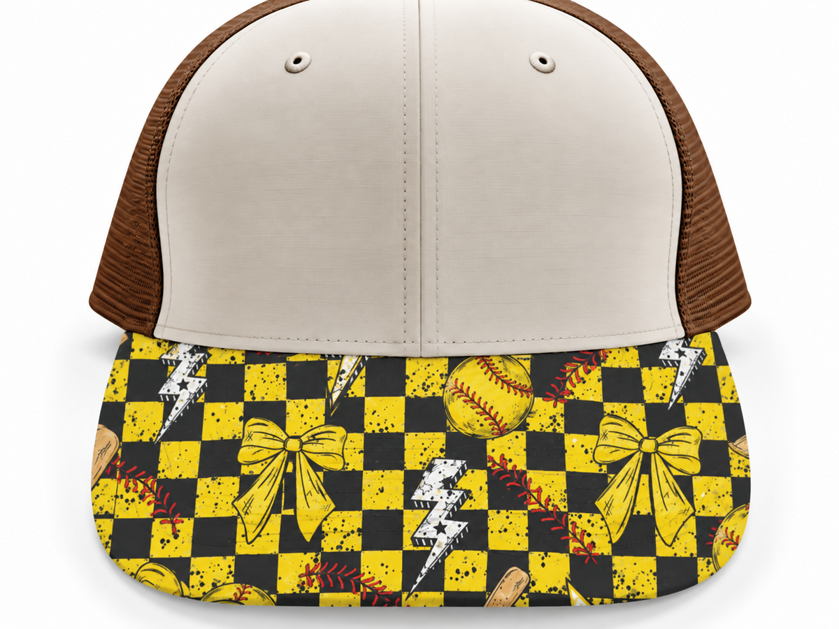 Yellow and Black Checkered Softball Brim Transfer Sheet
